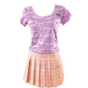 Dolls Kill Round Neck Short Sleeve Graphic Pisces Celestial Crop Top NEW